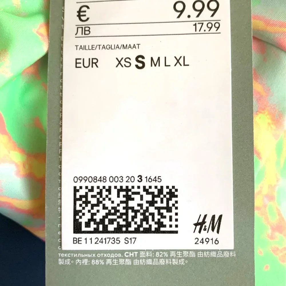 H & M Neon Green Yellow Burst Square Neckline Print Bikini Top Bathing Swim S - Picture 6 of 11